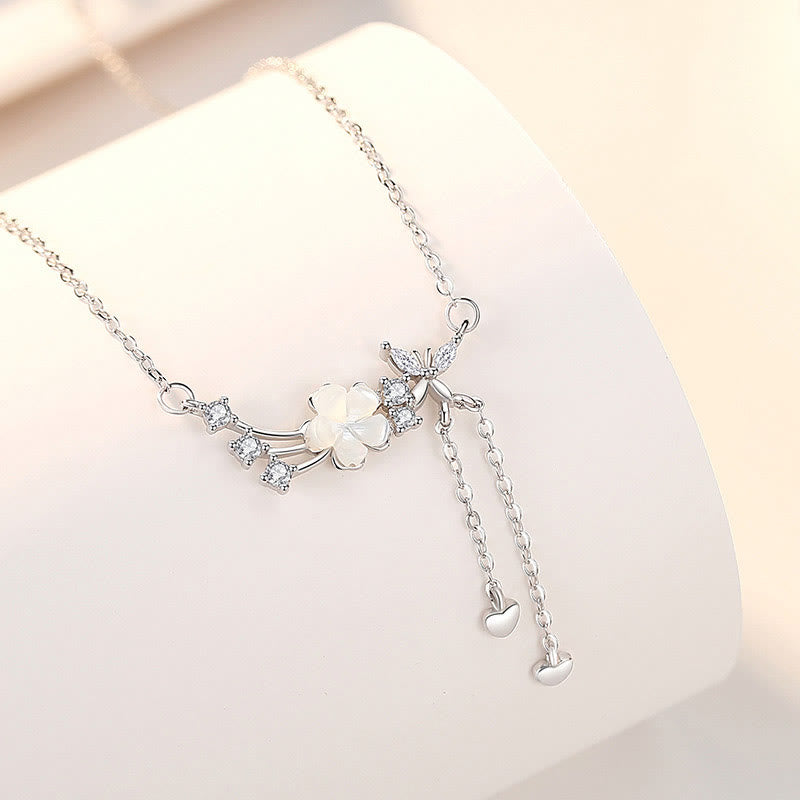 Buddha Stones 925 Sterling Silver Flower Butterfly Love Necklace Pendant Earrings Set - Silver Necklace - image 4