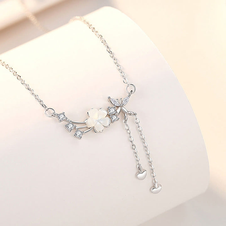 Buddha Stones 925 Sterling Silver Flower Butterfly Love Necklace Pendant Earrings Set - Silver Necklace - image 4