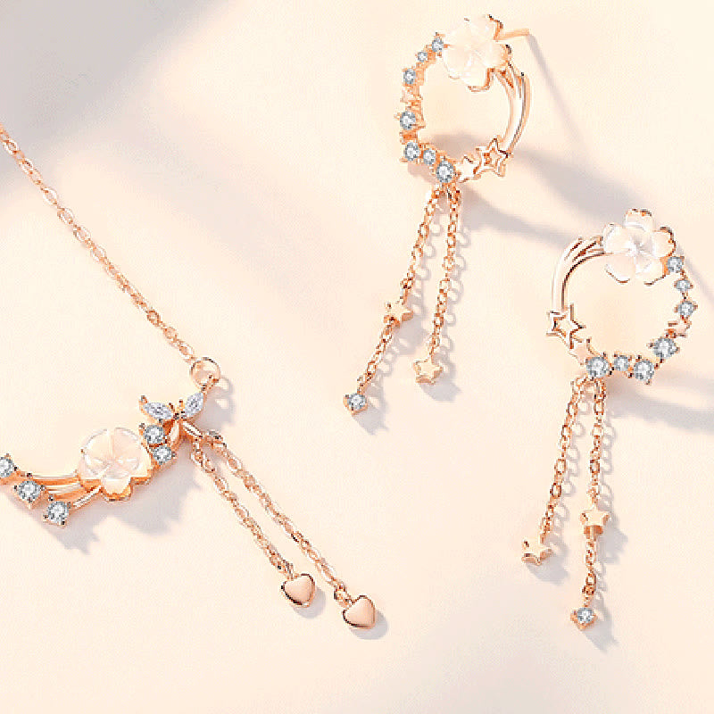Buddha Stones 925 Sterling Silver Flower Butterfly Love Necklace Pendant Earrings Set - image 2