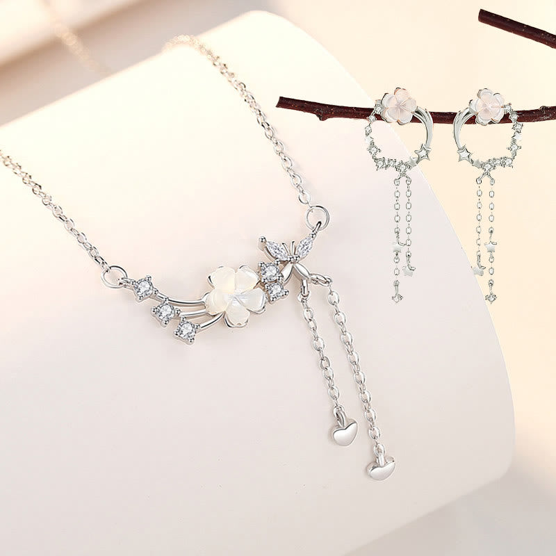 Buddha Stones 925 Sterling Silver Flower Butterfly Love Necklace Pendant Earrings Set - 2Pcs Silver(Necklace&Earrings) - image 0