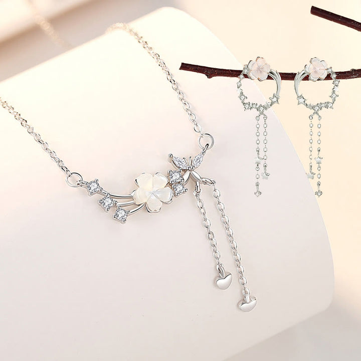 Buddha Stones 925 Sterling Silver Flower Butterfly Love Necklace Pendant Earrings Set - 2Pcs Silver(Necklace&Earrings) - image 0