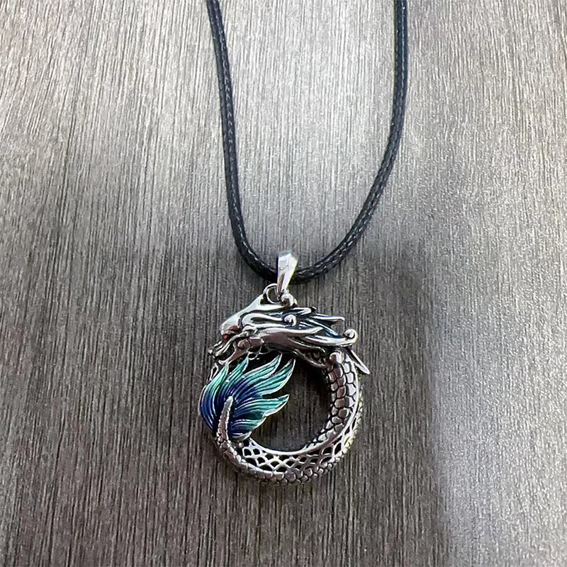 Buddha Stones Tibetan Copper Dragon Strength Necklace - Dragon Necklace-with Leather Cord(Necklace Length: 60cm) - image 3