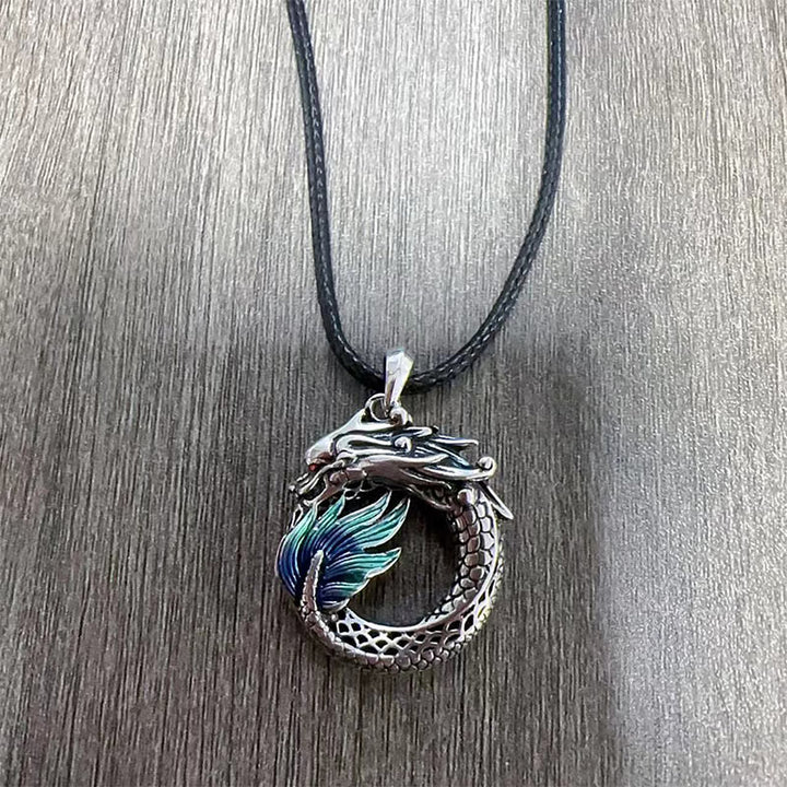 Buddha Stones Tibetan Copper Dragon Strength Necklace - Dragon Necklace-with Leather Cord(Necklace Length: 60cm) - image 3