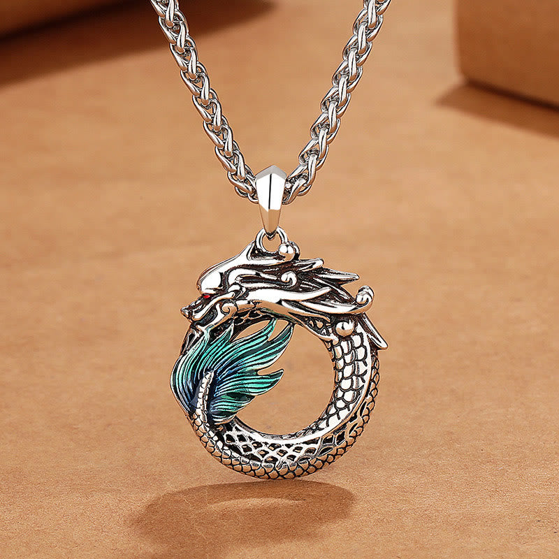 Buddha Stones Tibetan Copper Dragon Strength Necklace - Dragon Necklace-with Bone Chain(Necklace Length: 60cm) - image 0