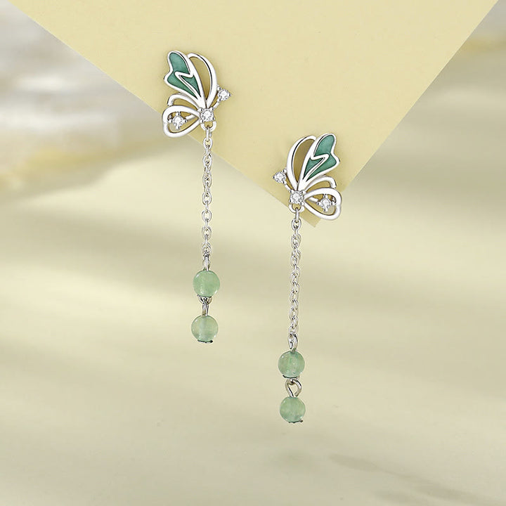 Buddha Stones 925 Sterling Silver Natural Green Aventurine Butterfly Luck Necklace Pendant Earrings Set - Earrings - image 4