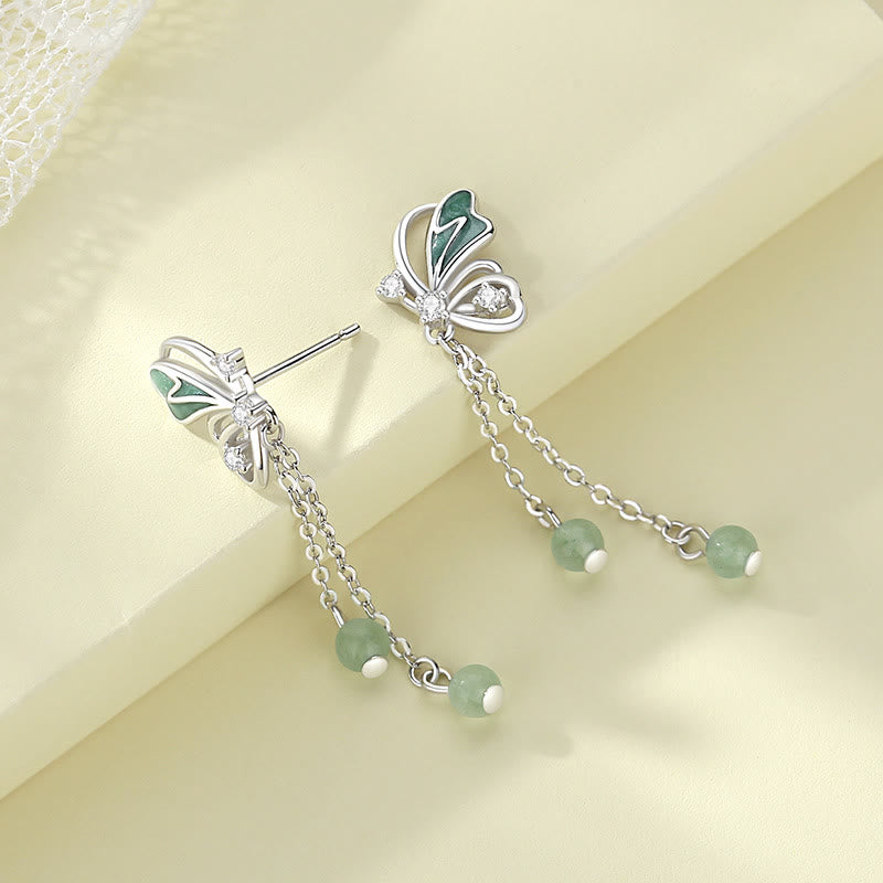 Buddha Stones 925 Sterling Silver Natural Green Aventurine Butterfly Luck Necklace Pendant Earrings Set - image 5