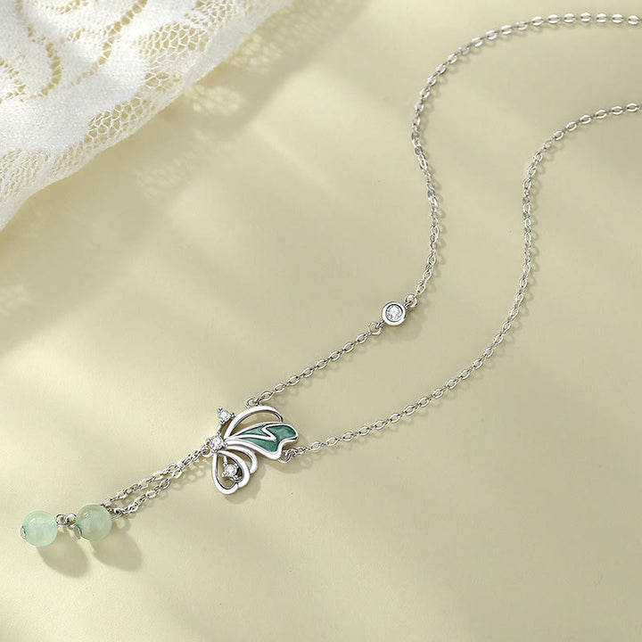 Buddha Stones 925 Sterling Silver Natural Green Aventurine Butterfly Luck Necklace Pendant Earrings Set - image 2