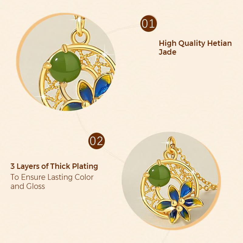 Buddha Stones 925 Sterling Silver Natural Hetian Cyan Jade Flower Luck Necklace Pendant Ring Earrings Set - image 4