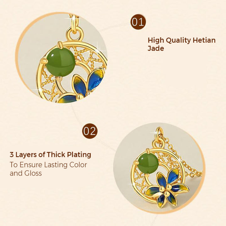 Buddha Stones 925 Sterling Silver Natural Hetian Cyan Jade Flower Luck Necklace Pendant Ring Earrings Set - image 4