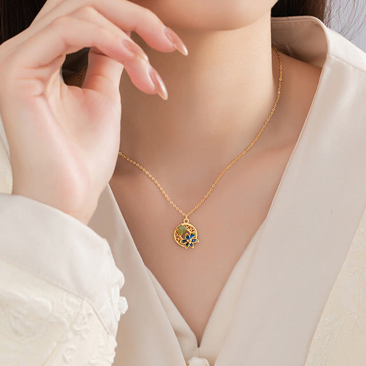 Buddha Stones 925 Sterling Silver Natural Hetian Cyan Jade Flower Luck Necklace Pendant Ring Earrings Set - image 5