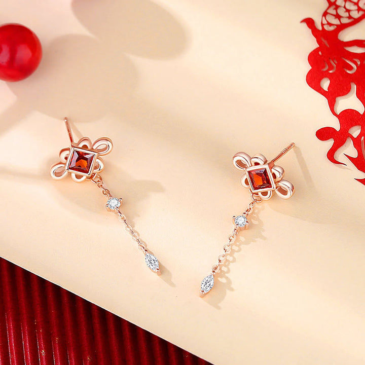Buddha Stones 925 Sterling Silver Chinese Knotting Red Zircon Wealth Necklace Pendant Bracelet Earrings Set - image 6