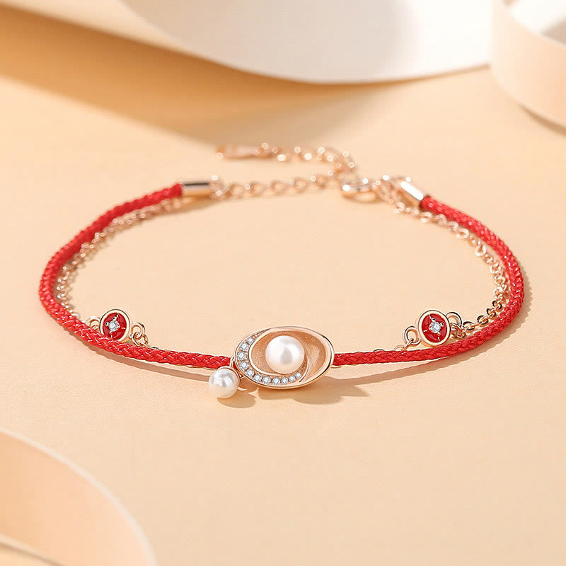 Buddha Stones 925 Sterling Silver Pearl Ingots Copper Coins Healing Necklace Pendant Red Rope Bracelet Set - Bracelet(Wrist Circumference 14-18cm) - image 3