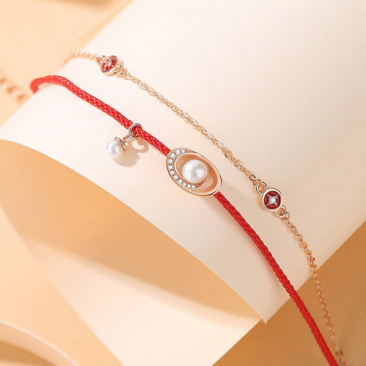 Buddha Stones 925 Sterling Silver Pearl Ingots Copper Coins Healing Necklace Pendant Red Rope Bracelet Set - image 4