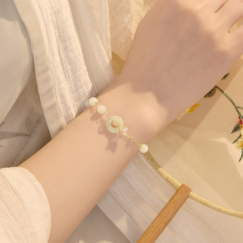 Buddha Stones 925 Sterling Silver Natural Hetian Jade Peace Buckle Orchid Luck Bracelet Necklace Pendant Set - image 7