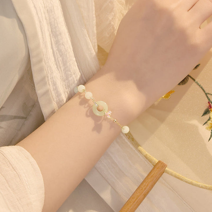 Buddha Stones 925 Sterling Silver Natural Hetian Jade Peace Buckle Orchid Luck Bracelet Necklace Pendant Set - image 7
