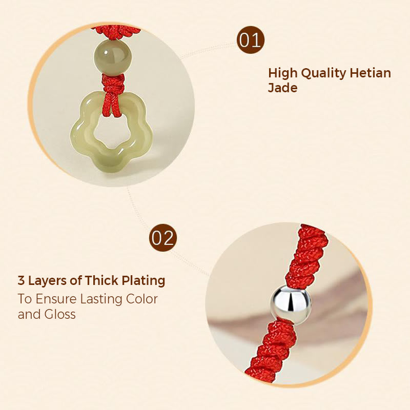 Buddha Stones 925 Sterling Silver Natural Hetian Cyan Jade Flower Pentagram Luck Red Rope Necklace Pendant Bracelet Set - image 5