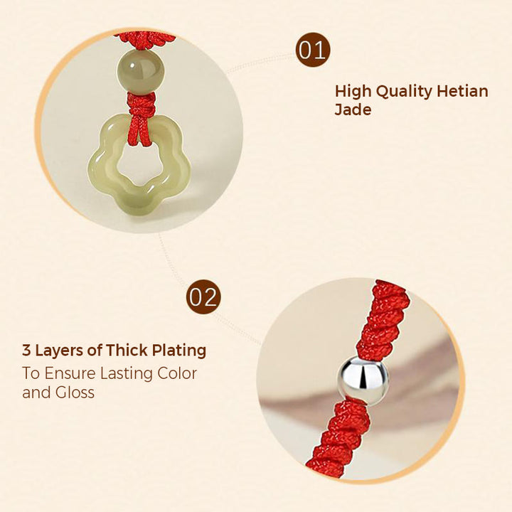 Buddha Stones 925 Sterling Silver Natural Hetian Cyan Jade Flower Pentagram Luck Red Rope Necklace Pendant Bracelet Set - image 5