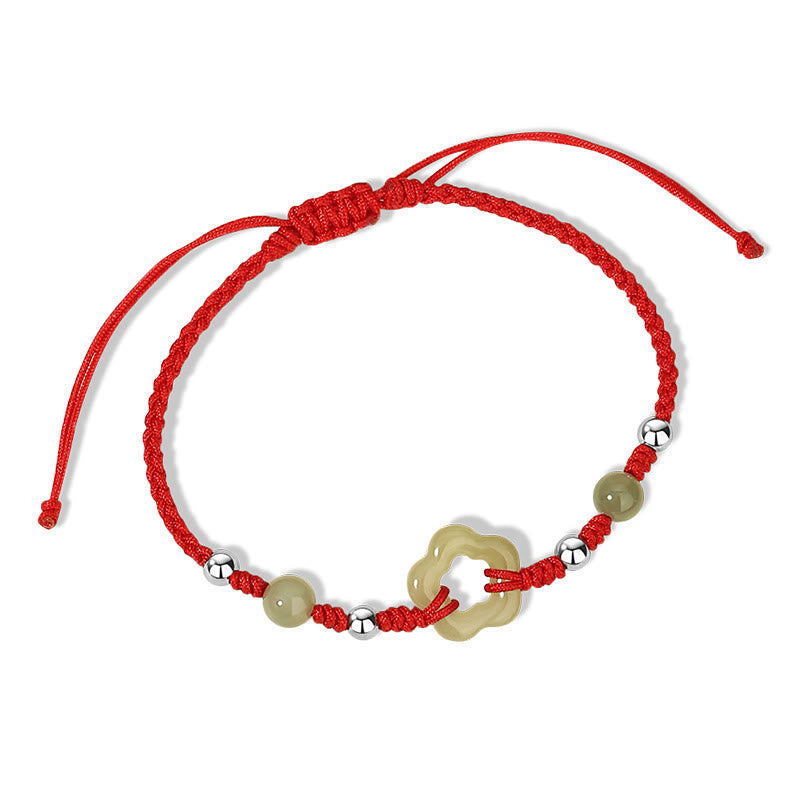 Buddha Stones 925 Sterling Silver Natural Hetian Cyan Jade Flower Pentagram Luck Red Rope Necklace Pendant Bracelet Set - Bracelet(Wrist Circumference 14-22cm) - image 10