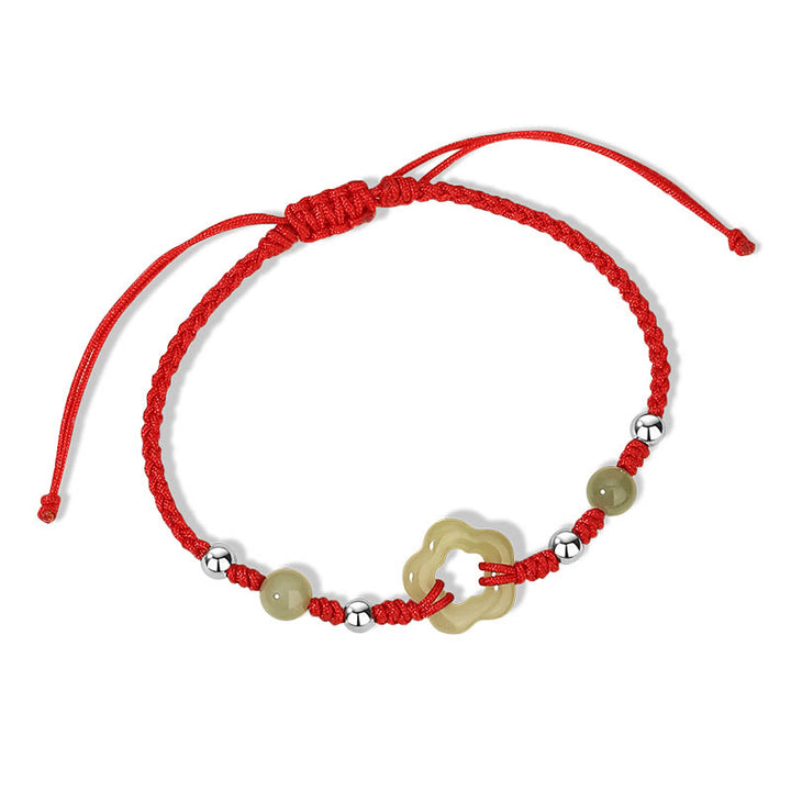 Buddha Stones 925 Sterling Silver Natural Hetian Cyan Jade Flower Pentagram Luck Red Rope Necklace Pendant Bracelet Set - Bracelet(Wrist Circumference 14-22cm) - image 10