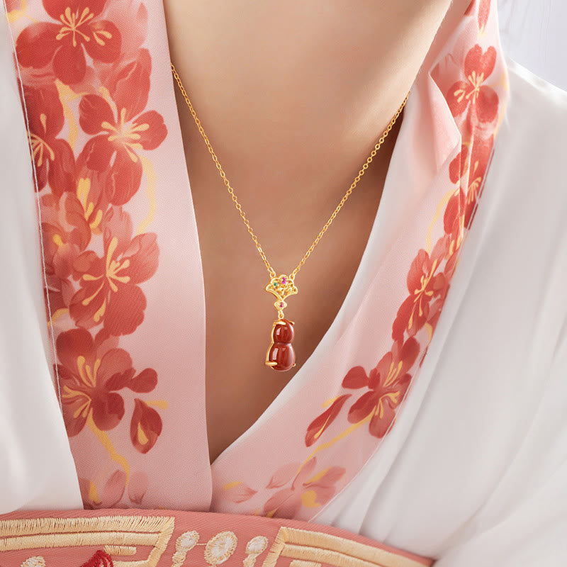 Buddha Stones 925 Sterling Silver Red Agate Gourd Auspicious Clouds Confidence Bracelet Necklace Pendant Earrings Set - image 6