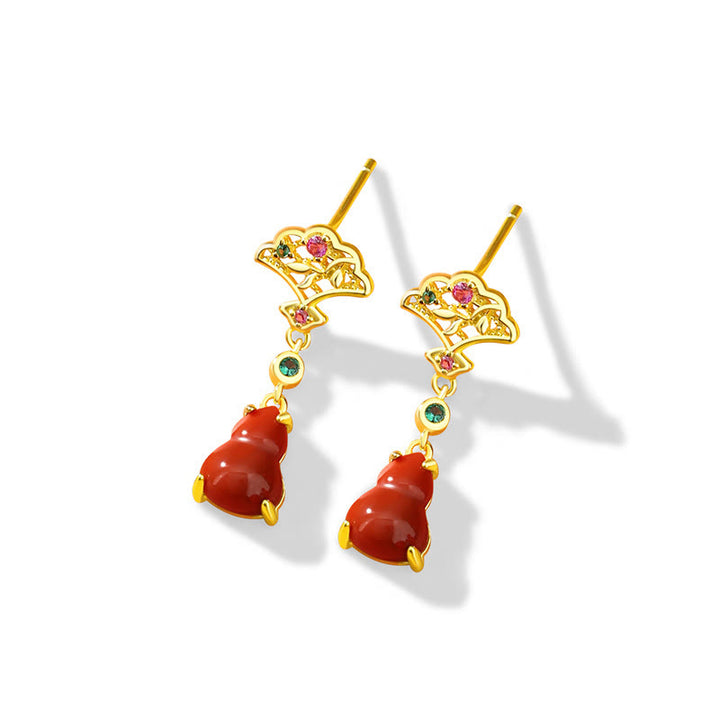 Buddha Stones 925 Sterling Silver Red Agate Gourd Auspicious Clouds Confidence Bracelet Necklace Pendant Earrings Set - Earrings(925 Sterling Silver Posts) - image 9