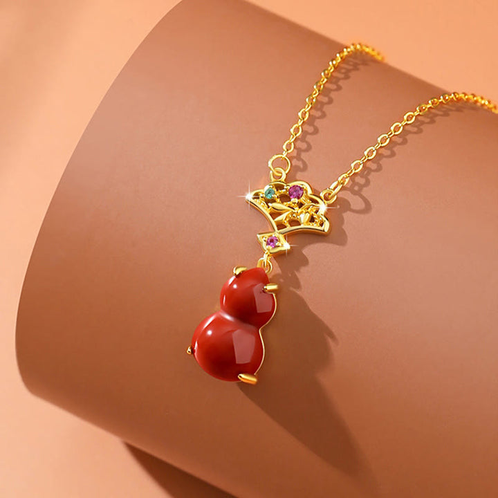 Buddha Stones 925 Sterling Silver Red Agate Gourd Auspicious Clouds Confidence Bracelet Necklace Pendant Earrings Set - image 3