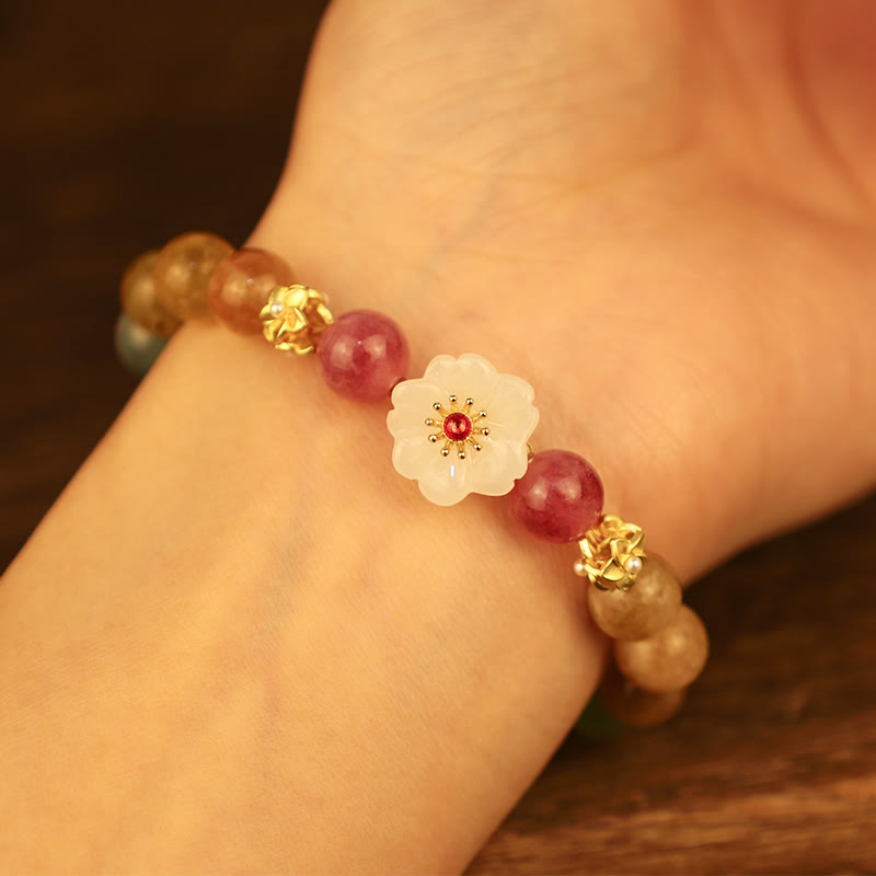 Buddha Stones Colorful Tourmaline Jade Flowers Love Bracelet - image 3