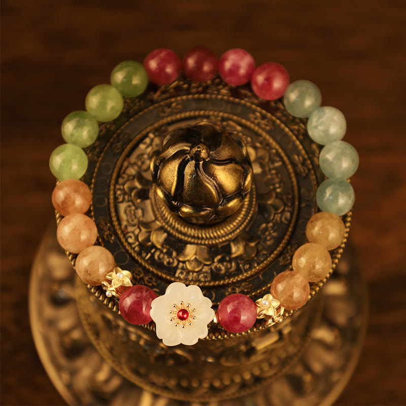Buddha Stones Colorful Tourmaline Jade Flowers Love Bracelet - image 1