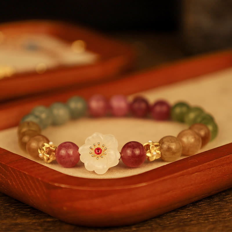 Buddha Stones Colorful Tourmaline Jade Flowers Love Bracelet - image 2
