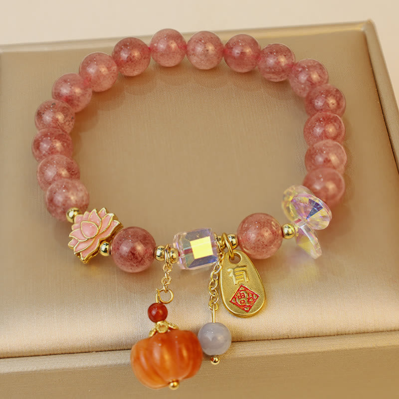 Buddha Stones Natural Strawberry Quartz Fu Character Pumpkin Charm Positive Bracelet - image 1