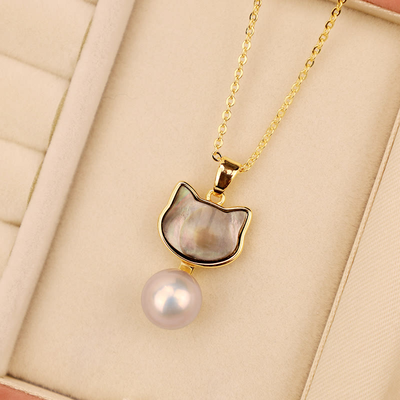 Buddha Stones Natural Pearl Copper Cat Healing Necklace Pendant Earrings - image 5