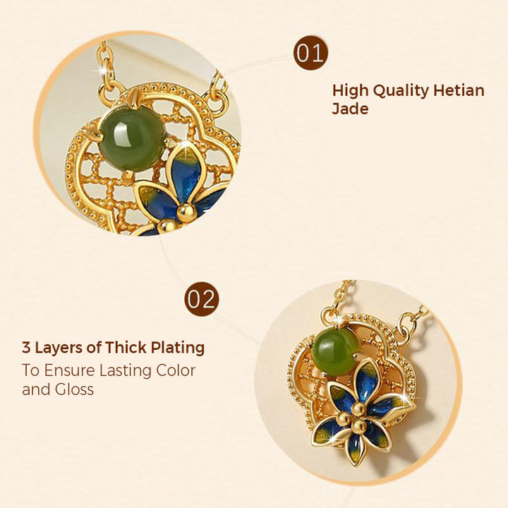 Buddha Stones 925 Sterling Silver Four Leaf Clover Flower Hetian Cyan Jade Pearl Healing Necklace Pendant Bracelet Earrings Set - image 5