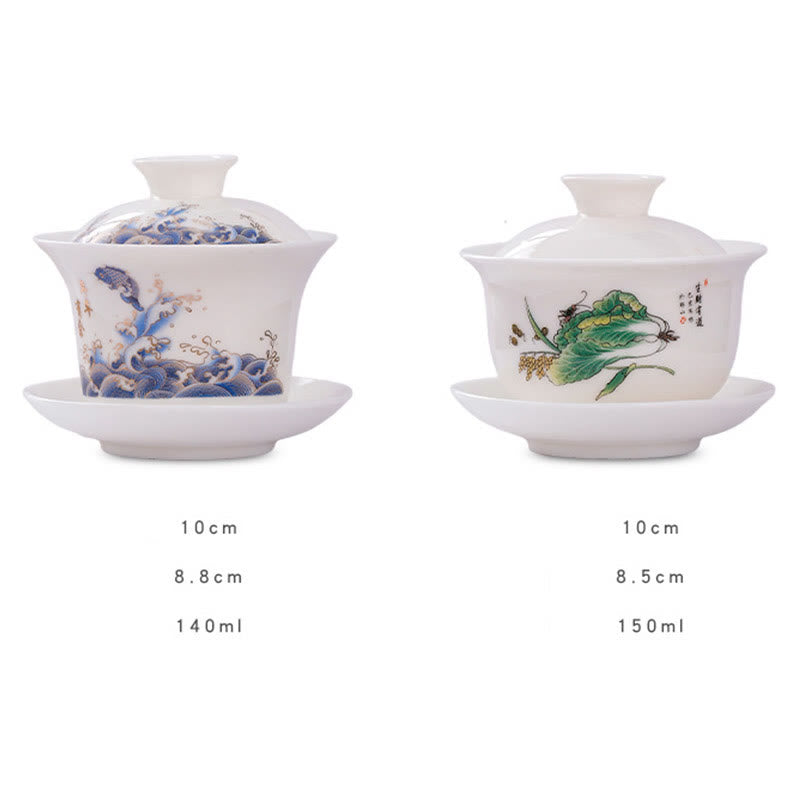 Buddha Stones White Porcelain Mountain Landscape Countryside Ceramic Gaiwan Teacup Kung Fu Tea Cup And Saucer With Lid - image 12