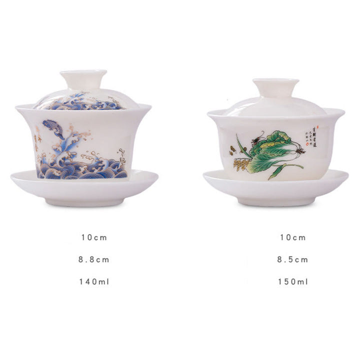 Buddha Stones White Porcelain Mountain Landscape Countryside Ceramic Gaiwan Teacup Kung Fu Tea Cup And Saucer With Lid - image 12
