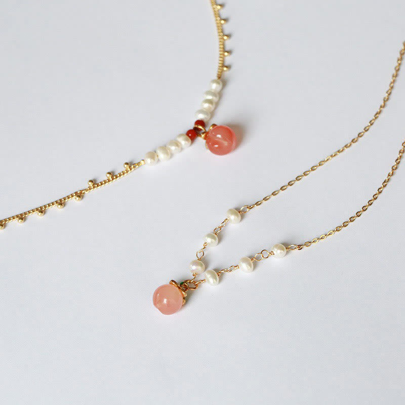 Buddha Stones Gold-plated Copper Natural Yanyuan Agate Pearl Positive Necklace Pendant Bracelet Earrings Set - image 0