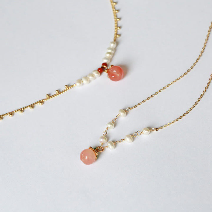 Buddha Stones Gold-plated Copper Natural Yanyuan Agate Pearl Positive Necklace Pendant Bracelet Earrings Set - image 0
