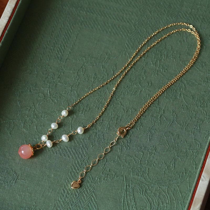 Buddha Stones Gold-plated Copper Natural Yanyuan Agate Pearl Positive Necklace Pendant Bracelet Earrings Set - image 4