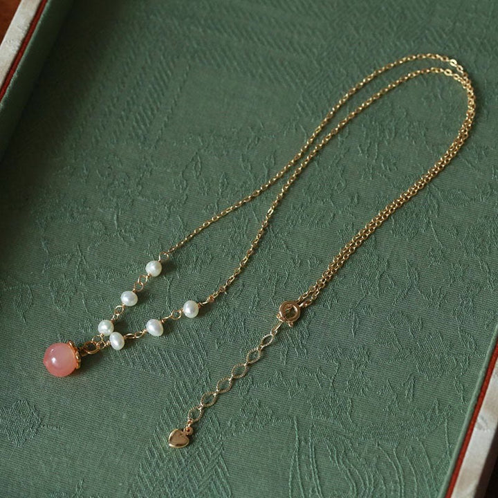 Buddha Stones Gold-plated Copper Natural Yanyuan Agate Pearl Positive Necklace Pendant Bracelet Earrings Set - image 4