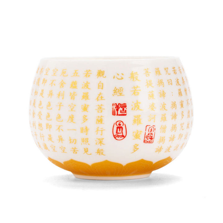 Buddha Stones Buddhist Heart Sutra Small Fu Character Ceramic Gaiwan Teacup Kung Fu Tea Cup And Saucer With Lid - image 6
