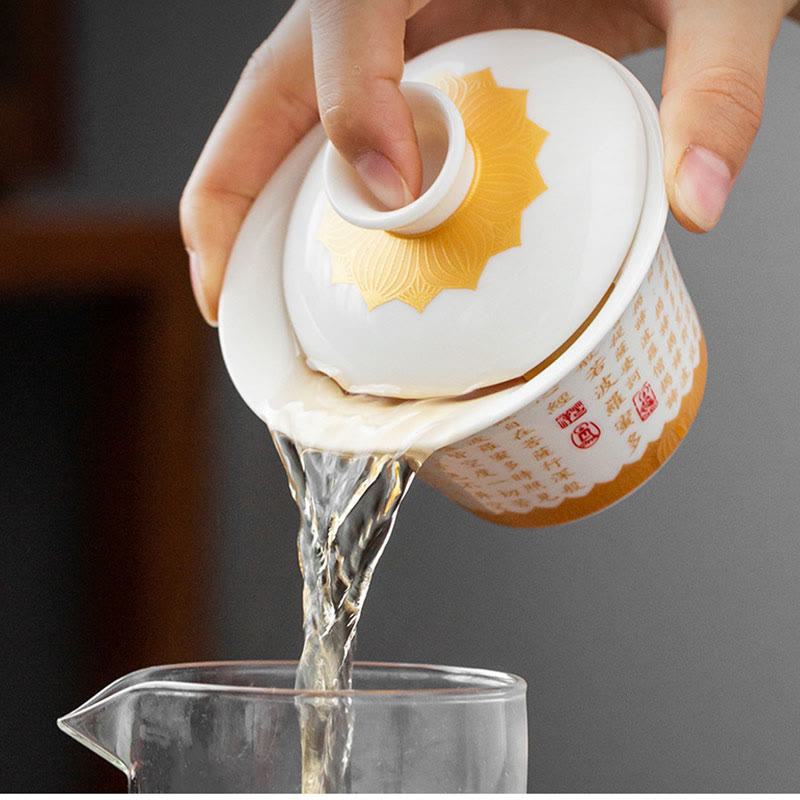 Buddha Stones Buddhist Heart Sutra Small Fu Character Ceramic Gaiwan Teacup Kung Fu Tea Cup And Saucer With Lid - image 11