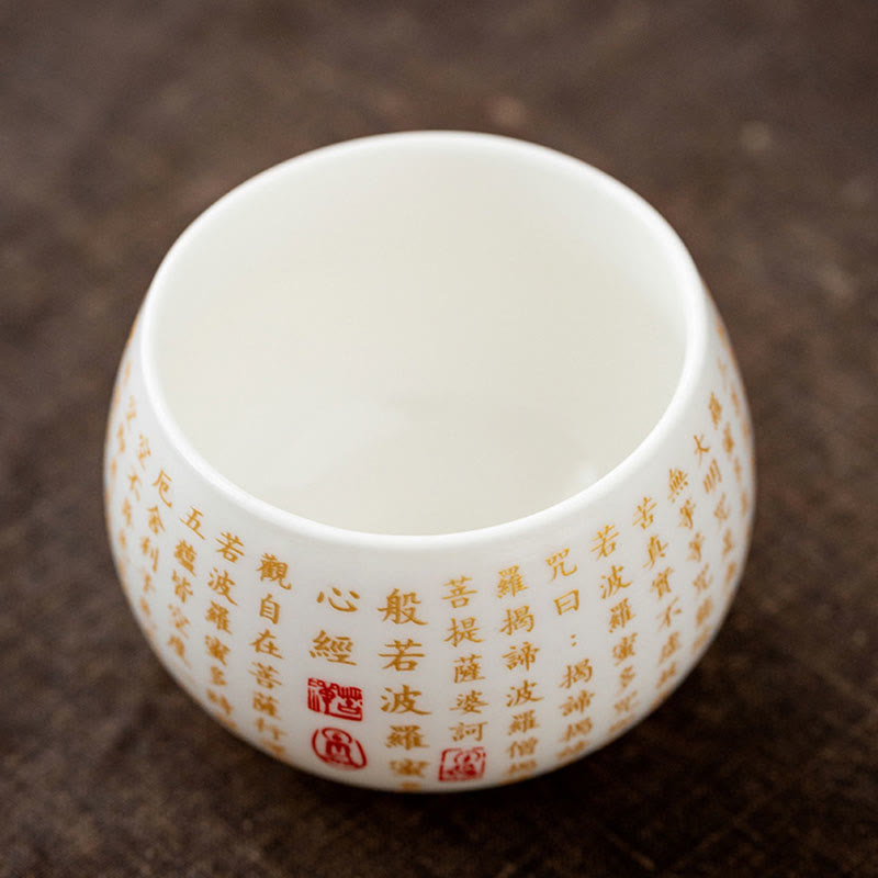 Buddha Stones Buddhist Heart Sutra Small Fu Character Ceramic Gaiwan Teacup Kung Fu Tea Cup And Saucer With Lid - image 2