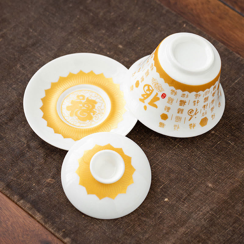 Buddha Stones Buddhist Heart Sutra Small Fu Character Ceramic Gaiwan Teacup Kung Fu Tea Cup And Saucer With Lid - image 17