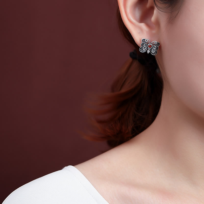 Buddha Stones 925 Sterling Silver Red Agate Butterfly Self-acceptance Ring Earrings Set - image 20