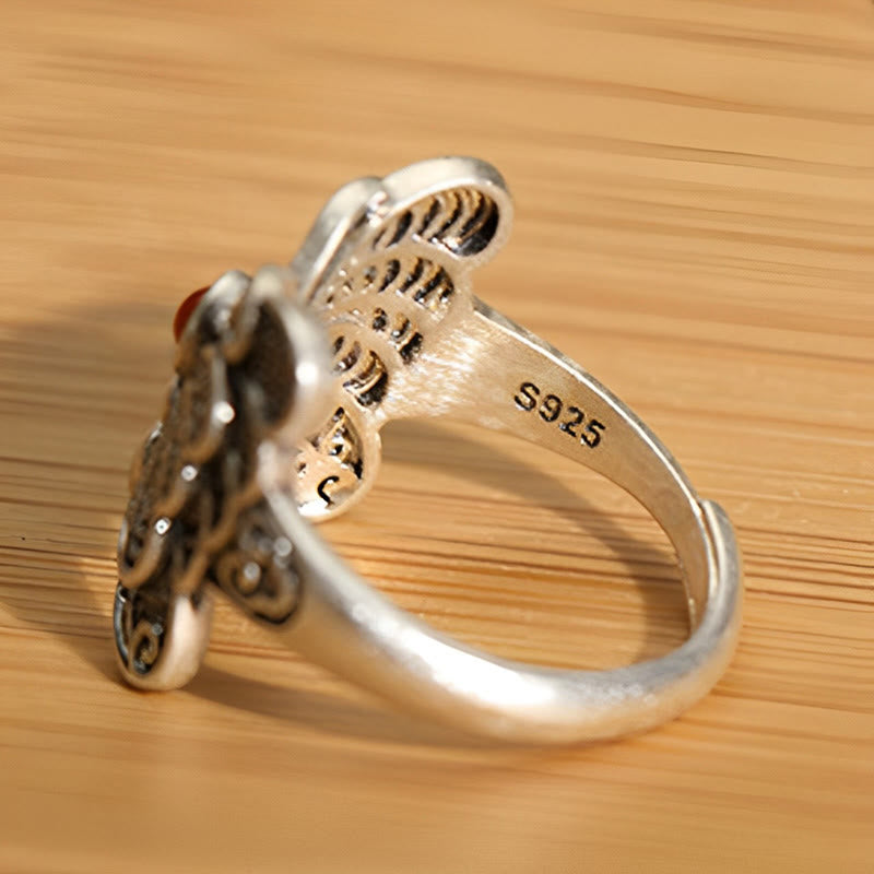 Buddha Stones 925 Sterling Silver Red Agate Butterfly Self-acceptance Ring Earrings Set - image 5