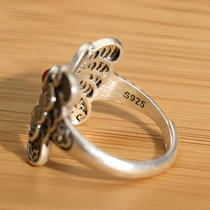 Buddha Stones 925 Sterling Silver Red Agate Butterfly Self-acceptance Ring Earrings Set - image 5