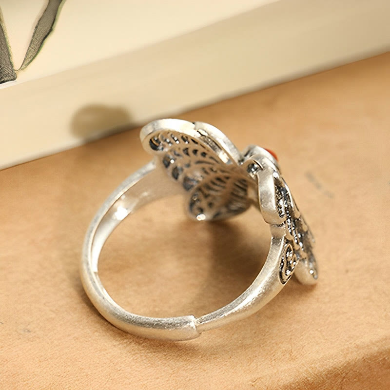 Buddha Stones 925 Sterling Silver Red Agate Butterfly Self-acceptance Ring Earrings Set - image 6