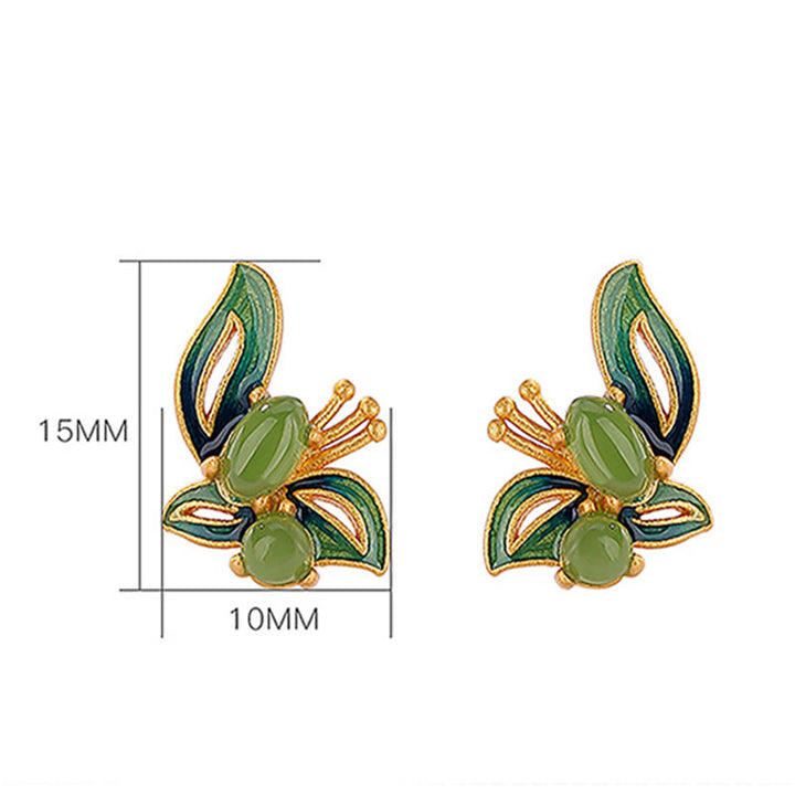Buddha Stones 925 Sterling Silver Plated Gold Natural Cyan Jade Butterfly Luck Healing Earrings - image 6