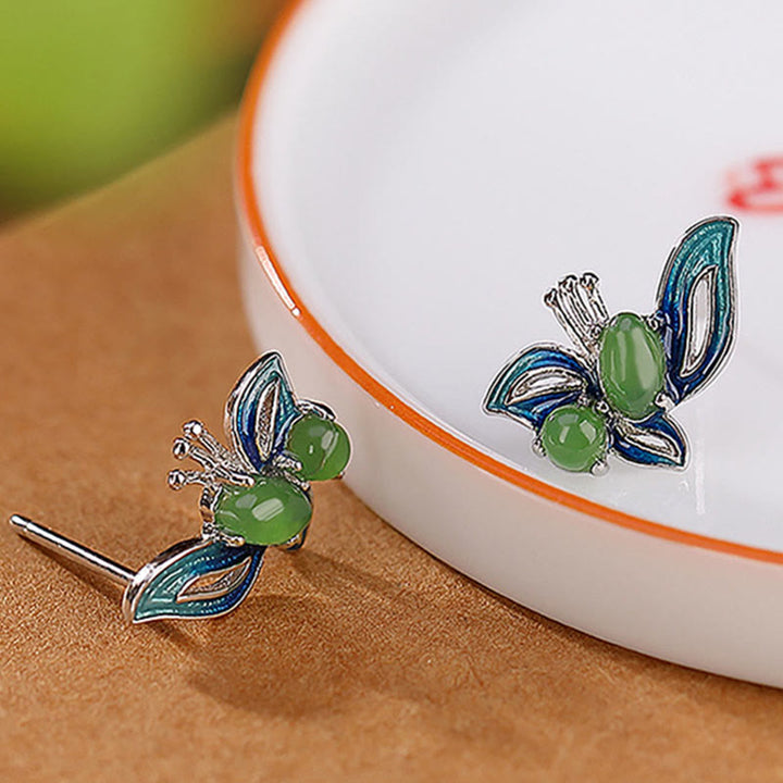 Buddha Stones 925 Sterling Silver Plated Gold Natural Cyan Jade Butterfly Luck Healing Earrings - image 10