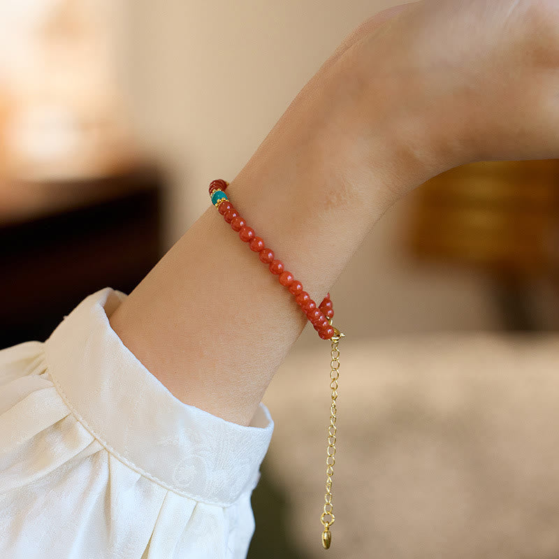 Buddha Stones 925 Sterling Silver Plated Gold Natural Red Agate Turquoise Confidence Bracelet Necklace Pendant Ring Set - Bracelet(Wrist Circumference 14-16cm) - image 6
