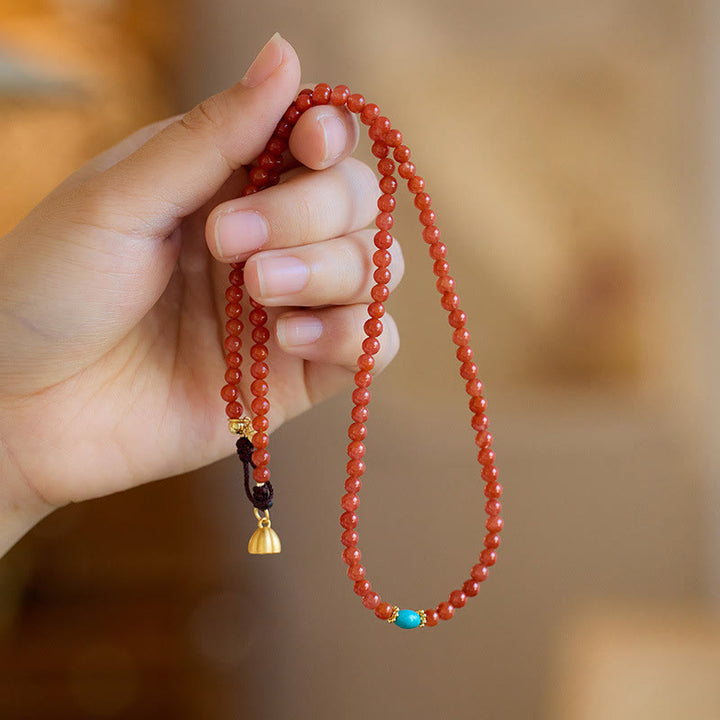 Buddha Stones 925 Sterling Silver Plated Gold Natural Red Agate Turquoise Confidence Bracelet Necklace Pendant Ring Set - Necklace - image 3